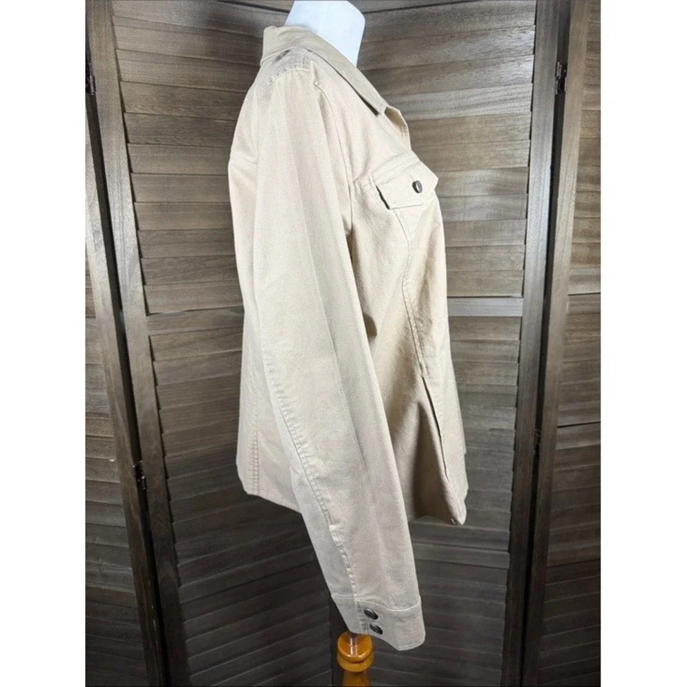 Foxcroft Stretch Tan Khaki Floral‎ Embroidered Button Front Jacket Womens XL